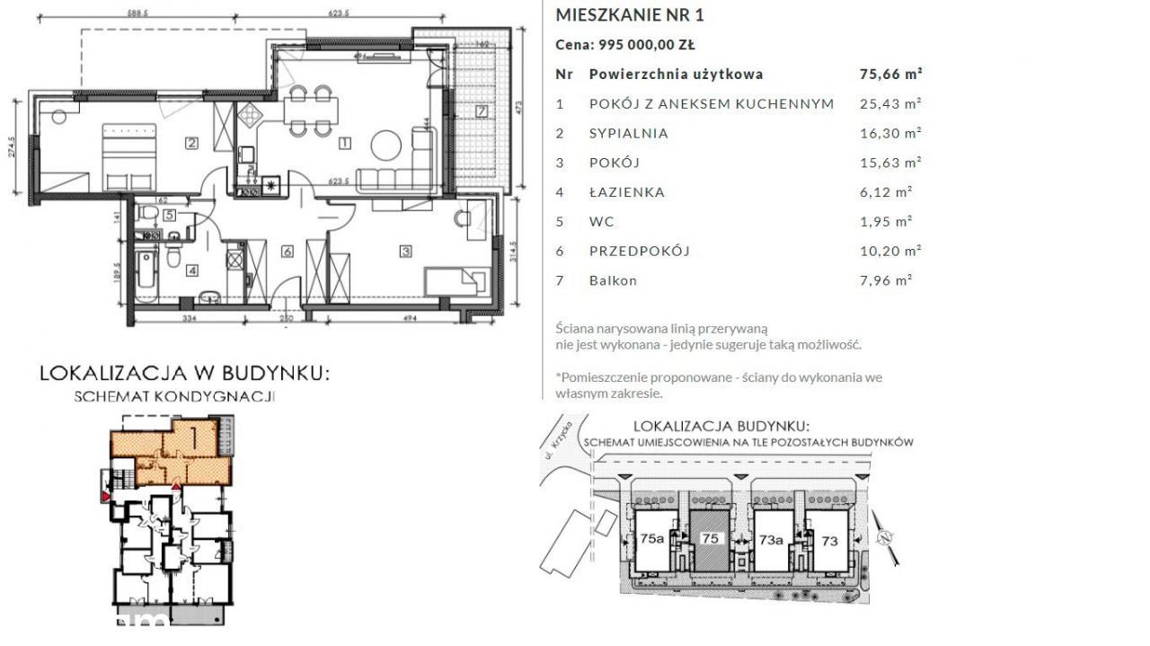 Mieszkanie, 75,66 m², Wrocław