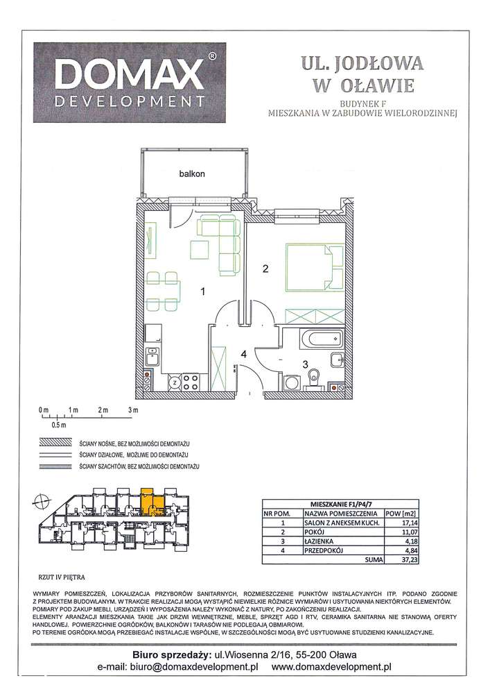 Mieszkanie dwupokojowe 37,23mkw z balkonem, F1/P4/7 - Pełny obrazek: 2/8