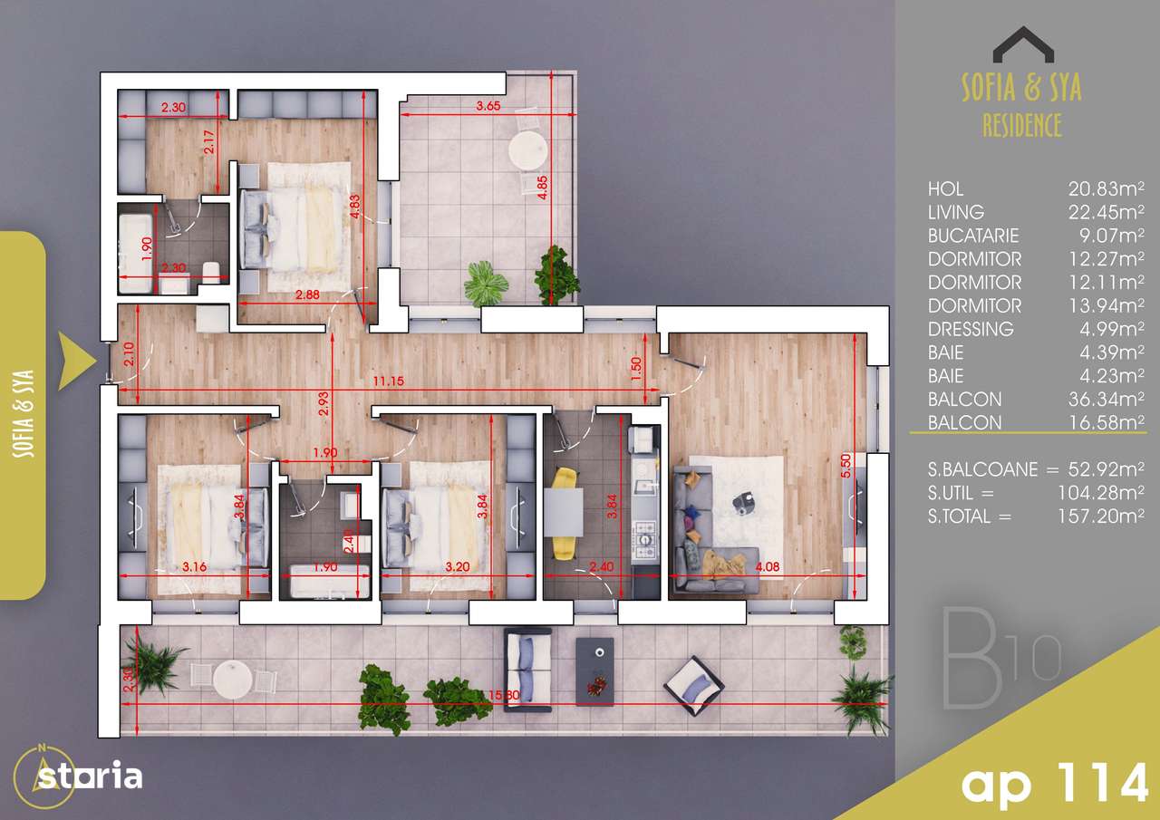 Apartament 4 camere,depozitare,TERASE SUPERBE,Panorama,PARCARE inclusa-4