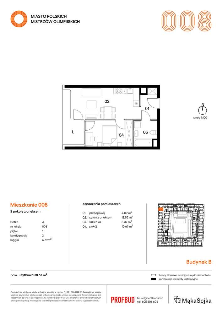 2-pokojowe mieszkanie 38m2 + loggia Bezpośrednio - Pełny obrazek: 2/9