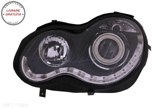 Faruri Angel Eyes Mercedes C-Class W203 (2000-2007) Partea Stanga Negru- livrare gratuita - 1