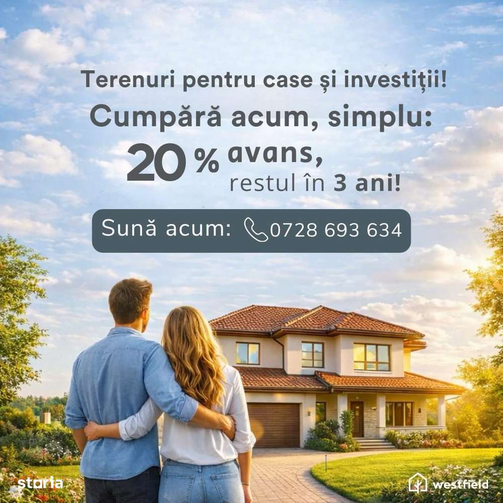 Teren 65 €/mp | 20% avans | 3 ani rate-0