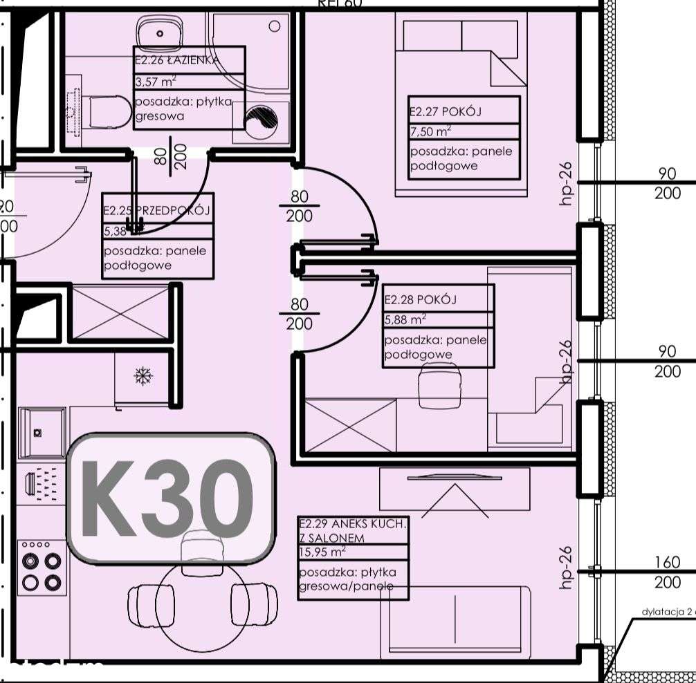 Mieszkanie 38,28 m2 - 3 pokoje - garaż - Pełny obrazek: 2/4