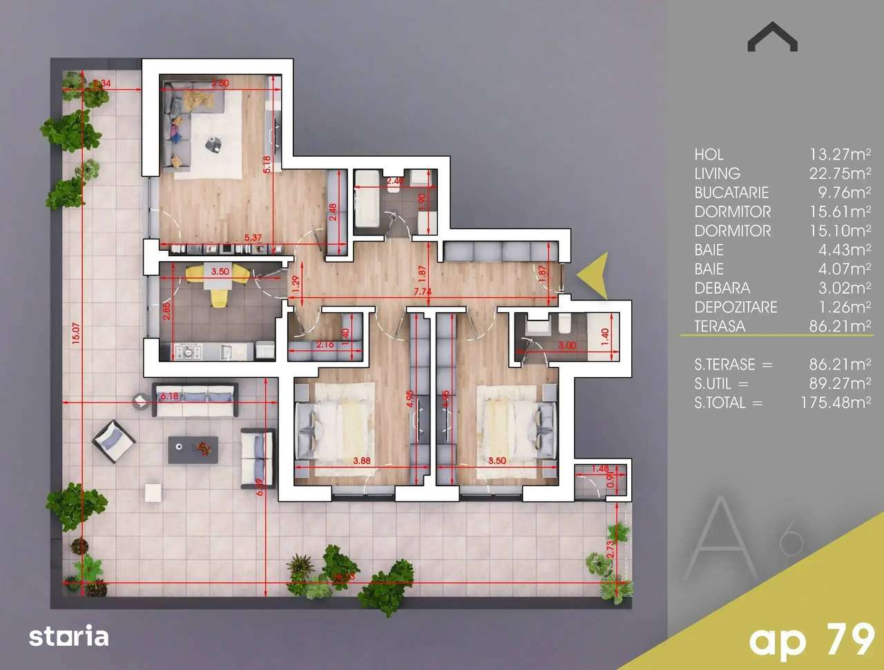 Apartament 3 Camere Cu Terasa  | Sector 3 | Dezvoltator Comision 0 - Imagine principală: 2/8