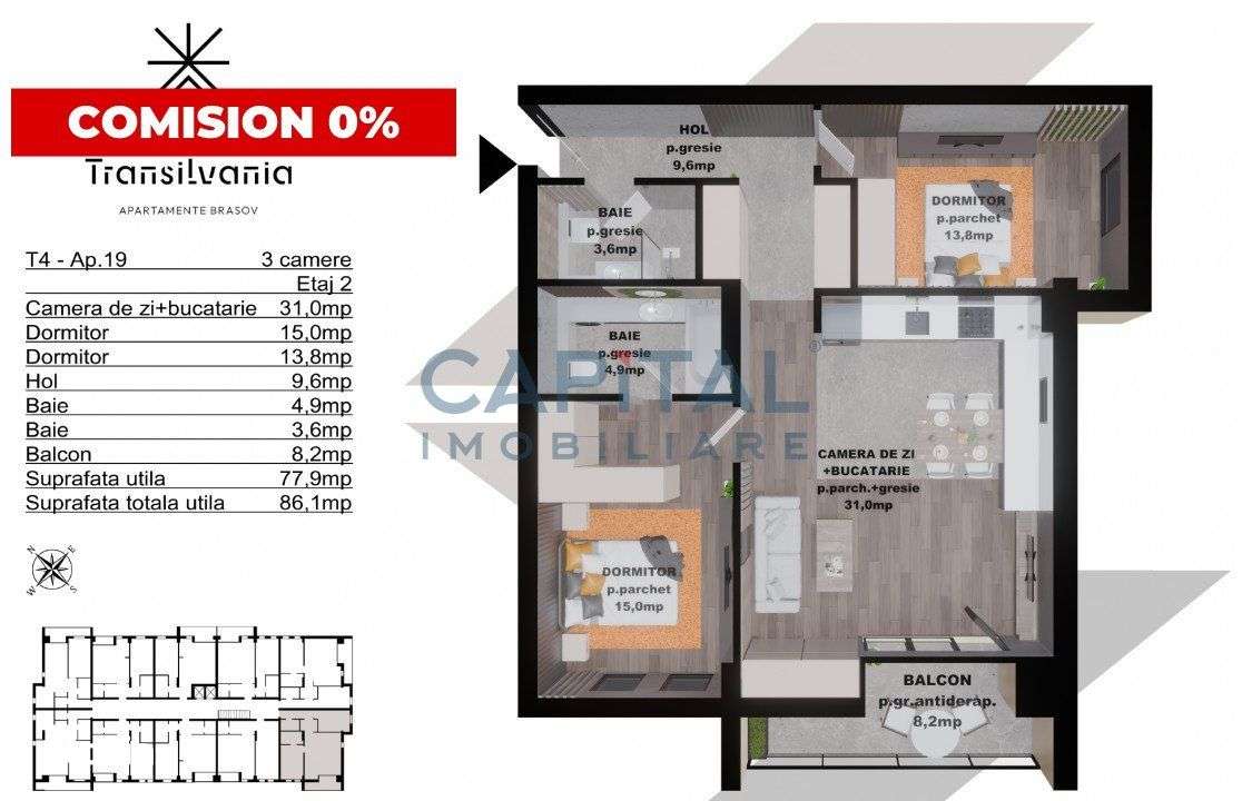 Comision 0%! 3 camere, orientare Sud-Vest, zona Noua - Imagine principală: 1/8