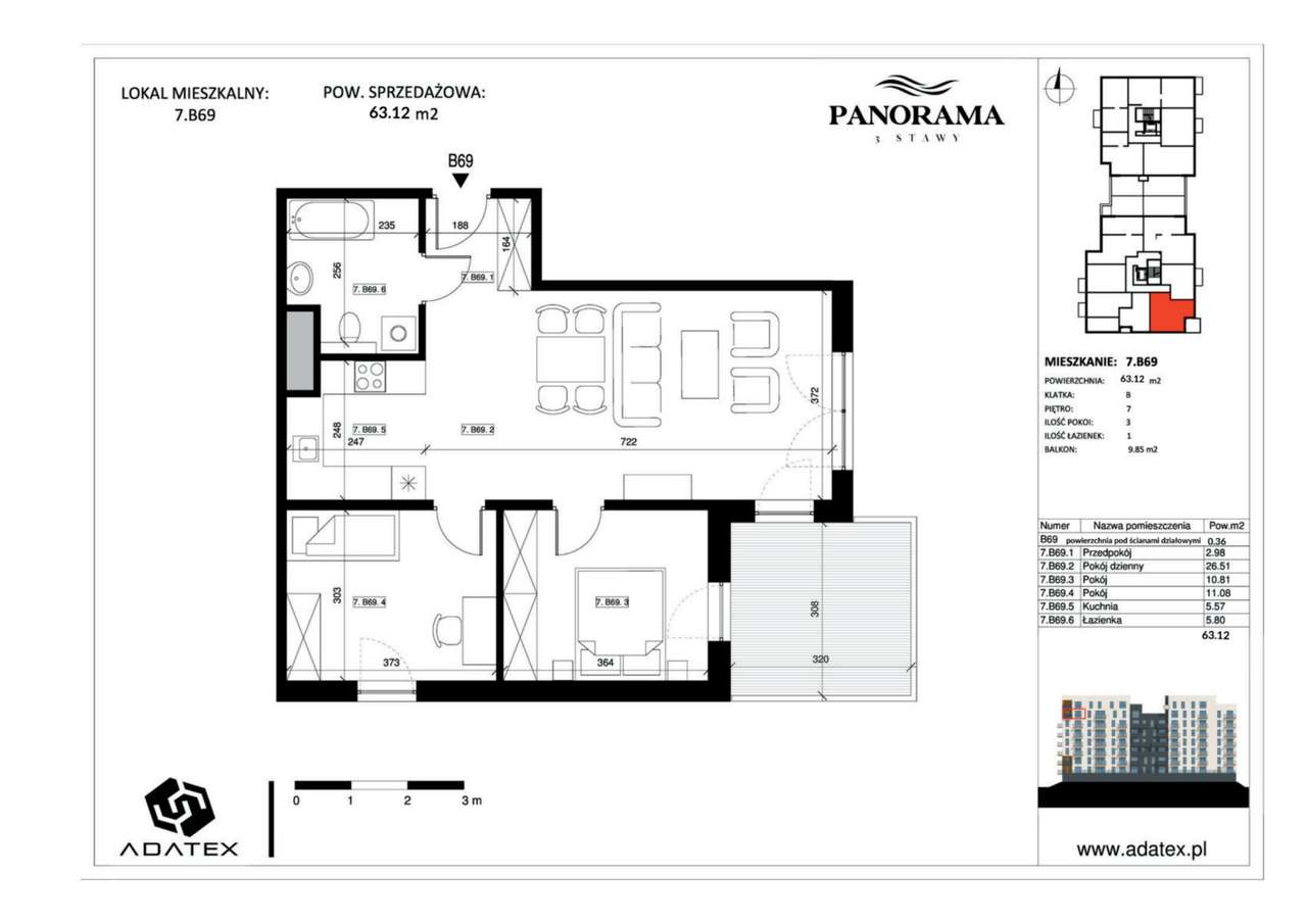 Panorama 3 Stawy | mieszkanie 3-pok. | 7.B69 - Pełny obrazek: 2/9