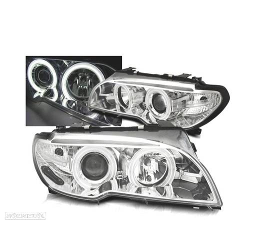 FARÓIS ANGEL EYES CCFL PARA BMW E46 COUPÊ CABRIO 03-06 CHROME CROMADO - 1