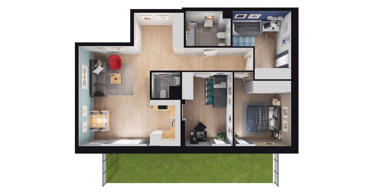 4-pokojowe mieszkanie 72m2 + taras Bezpośrednio - Pełny obrazek: 3/8