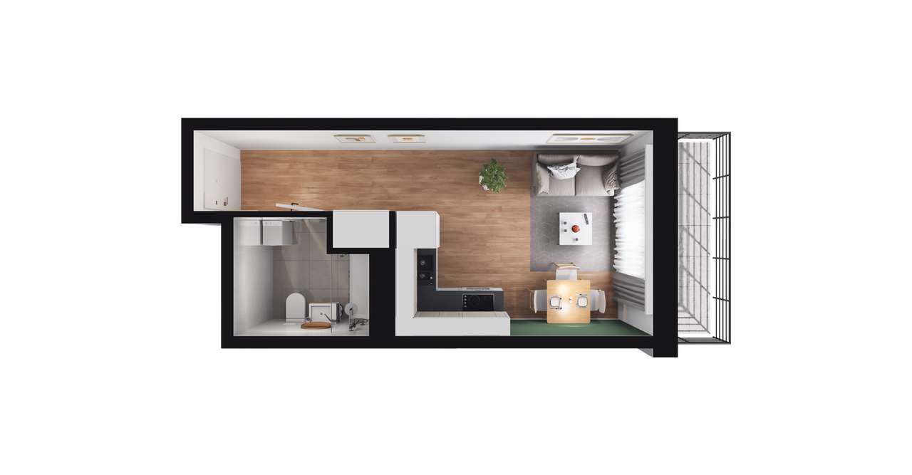 1-pokojowe mieszkanie 26m2 + loggia - Pełny obrazek: 2/8