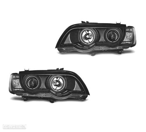 FARÓIS ANGEL EYES XENON PARA BMW X5 99-03 FUNDO PRETO - 1