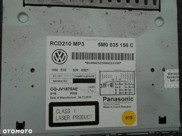 VW RADIO CD MP3 5M0035156C - 2