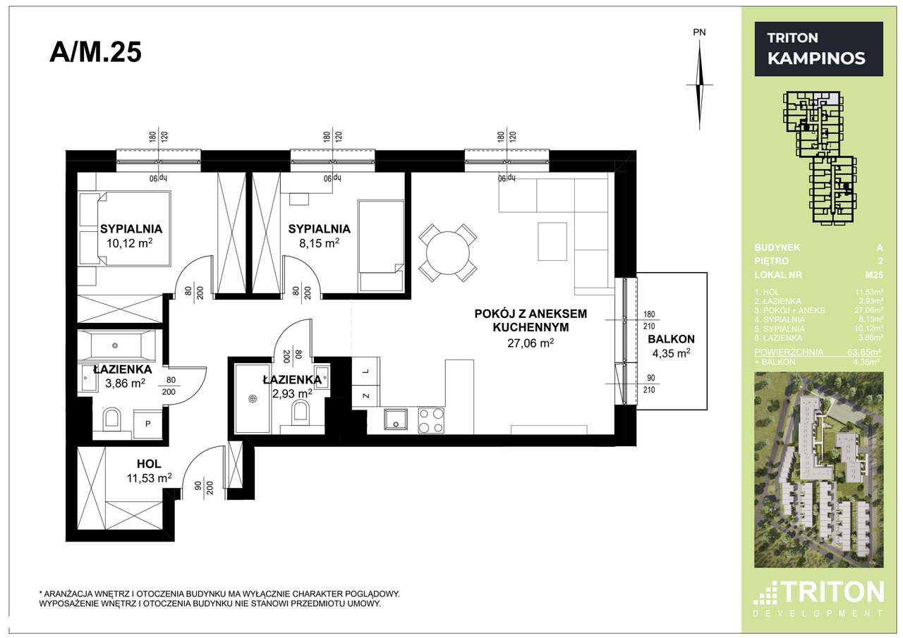 3-pokojowe mieszkanie 63m2 + balkon - Pełny obrazek: 2/5