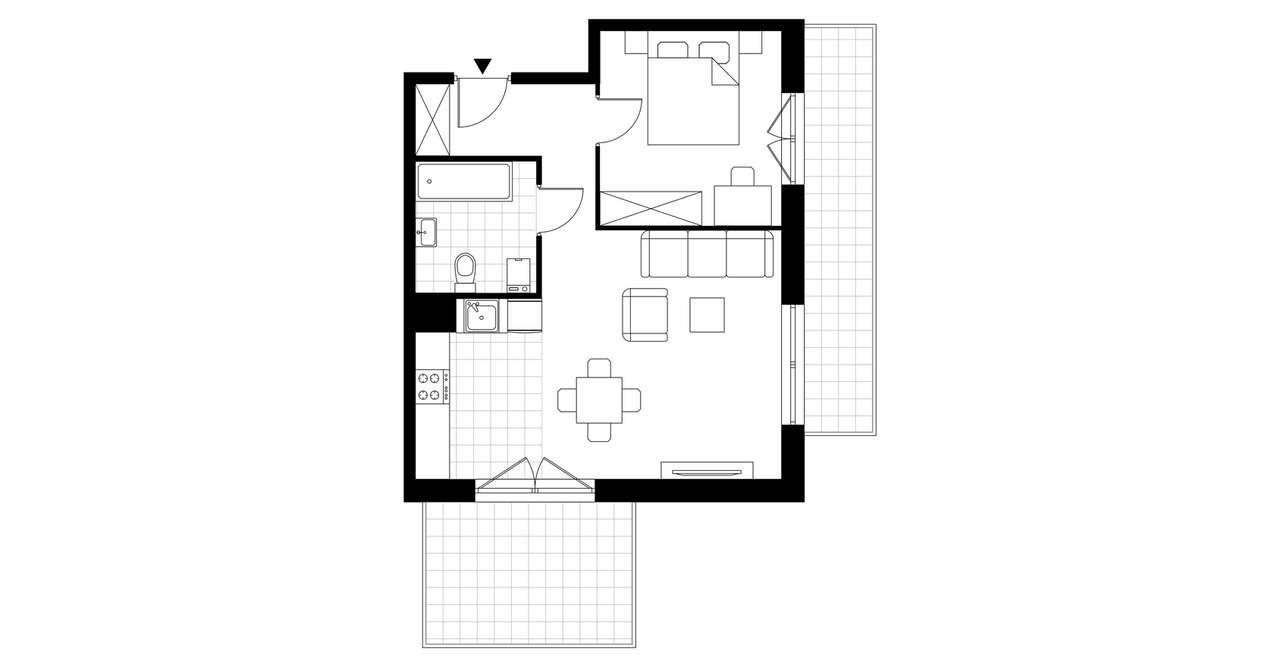 2-pokojowe mieszkanie 44m2 + 2 tarasy - Pełny obrazek: 4/9