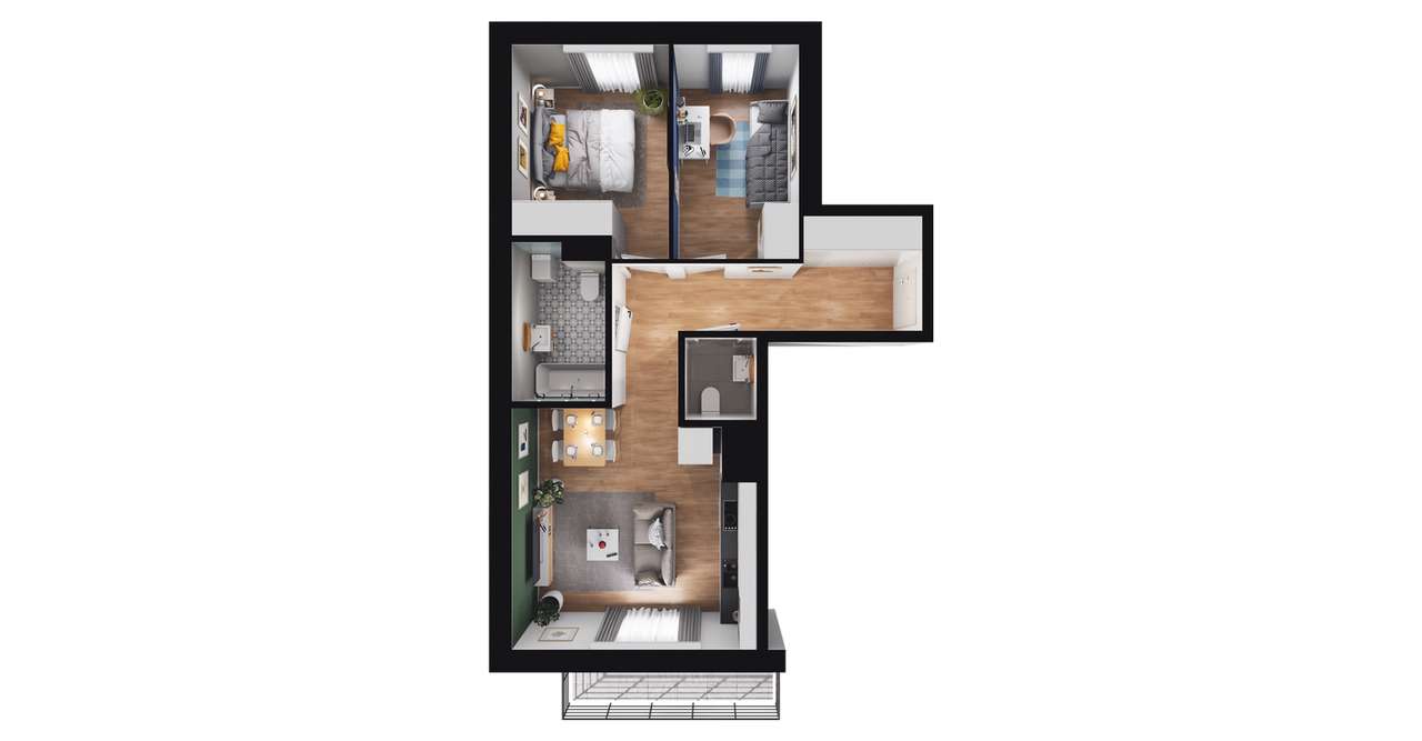 3-pokojowe mieszkanie 55m2 + balkon - Pełny obrazek: 2/8