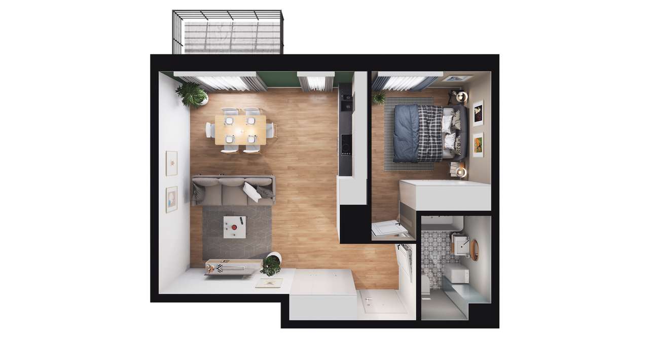 2-pokojowe mieszkanie 45m2 + balkon - Pełny obrazek: 2/8