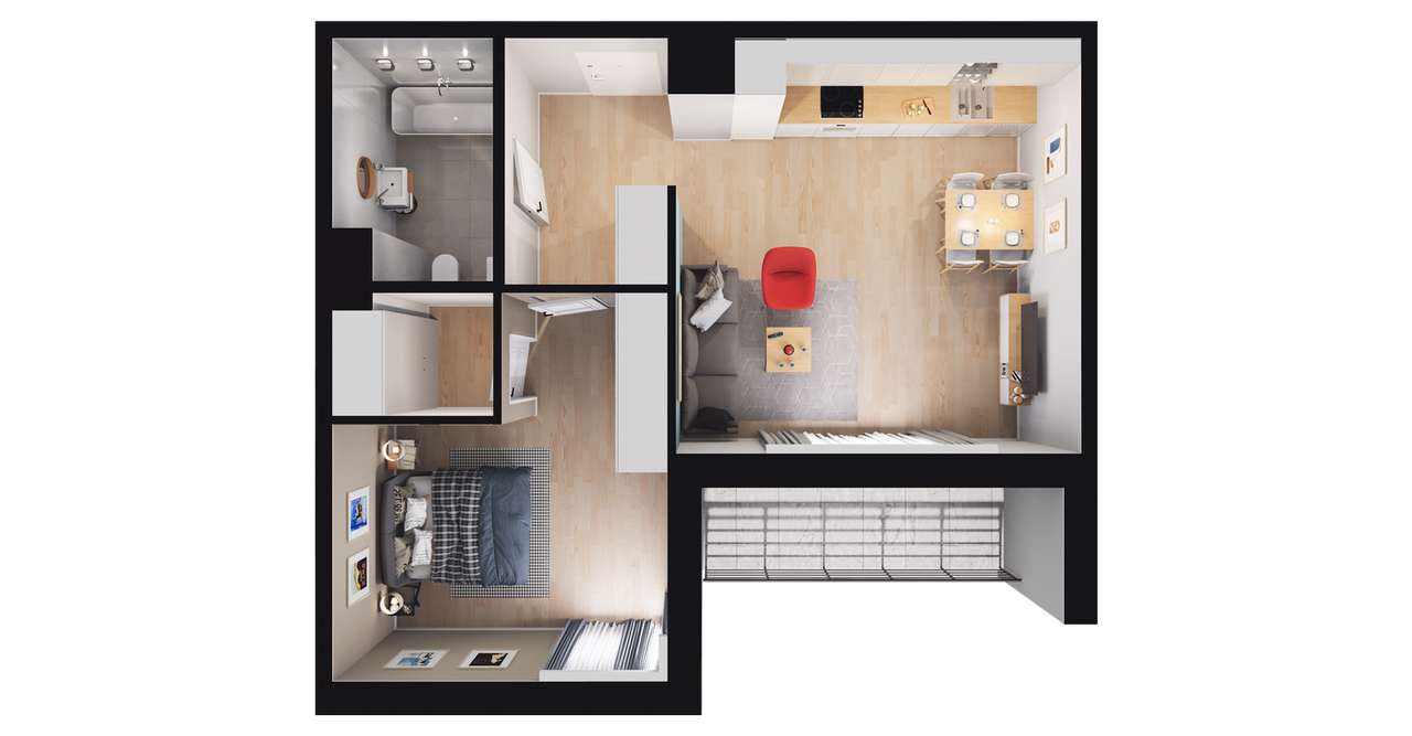 2-pokojowe mieszkanie 49m2 + loggia Bezpośrednio - Pełny obrazek: 2/8