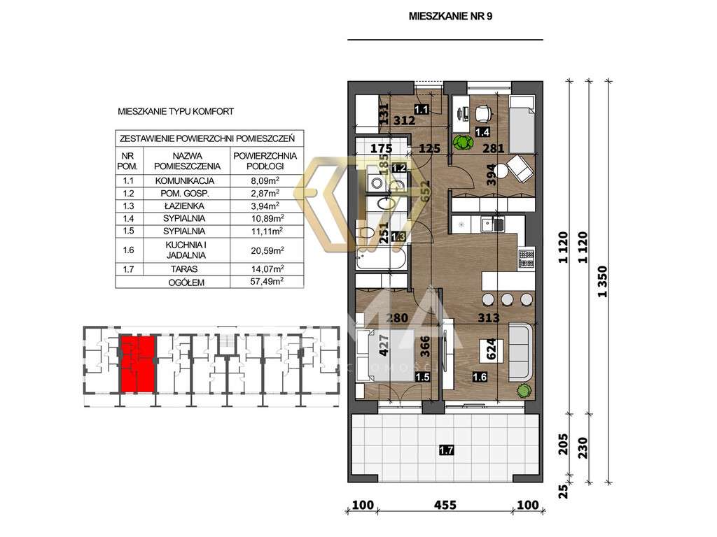 Luksusowe mieszkanie 57 m2 z dużym balkonem-1