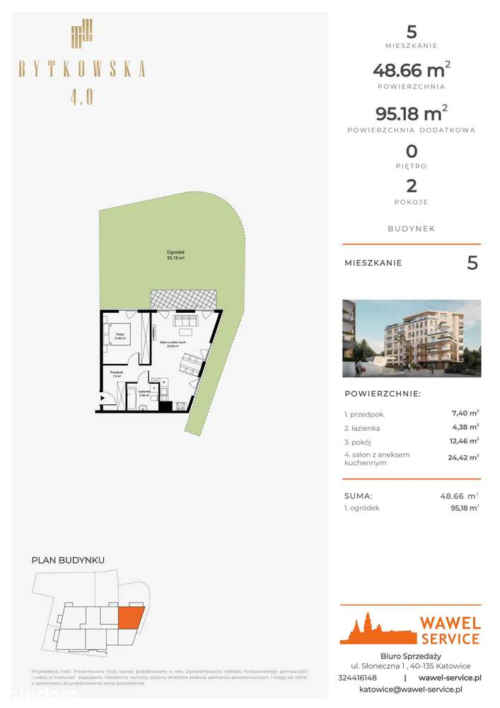 2-pokojowe mieszkanie 48m2 + ogródek Bez Prowizji - Pełny obrazek: 2/7
