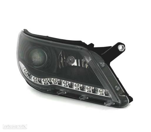 FARÓIS COM LUZ DIURNA LED PARA VOLKSWAGEN VW TIGUAN 07-11 FUNDO PRETO - 2