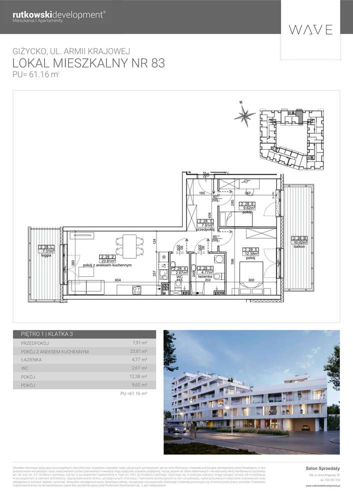 3-pokojowe mieszkanie 61m2 + balkon Bez Prowizji - Pełny obrazek: 2/7