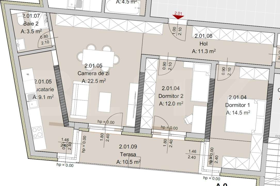 Apartament 3 camere, 2 bai, 80 mp, constructie noua, zona The Office - Imagine principală: 2/5