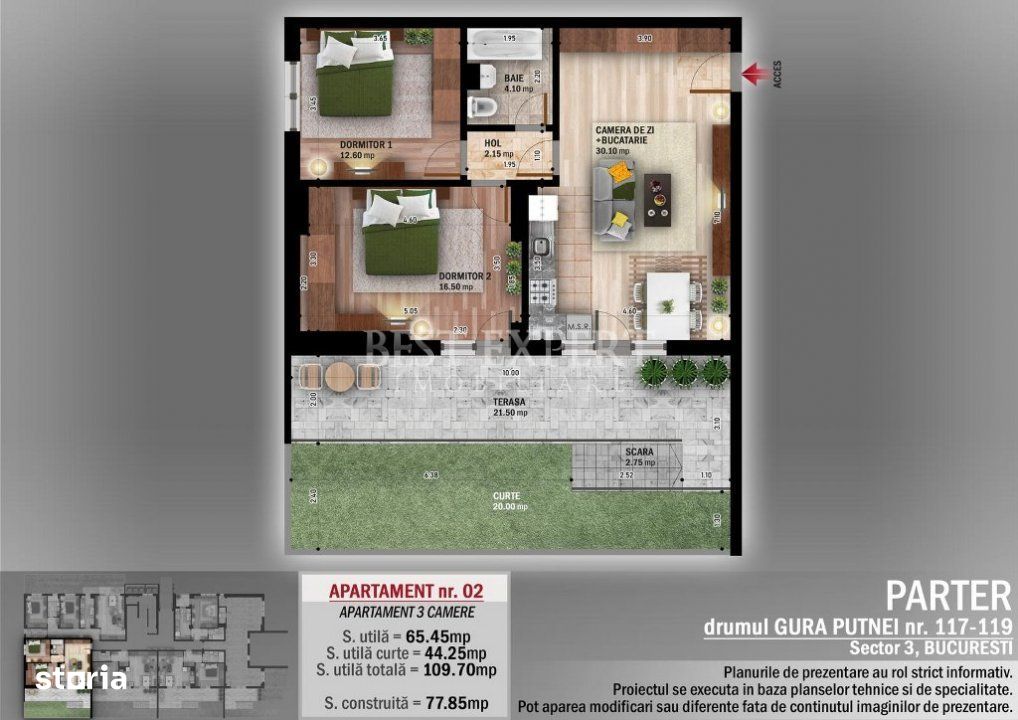 Ideal Familie Apartament de 3 Camere cu gradina