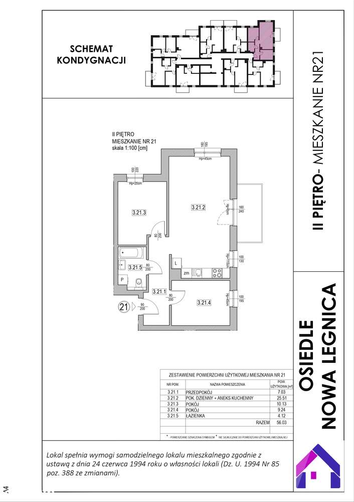 Nowa Legnica mieszkanie 3 pokojowe 56,03 m2 - Pełny obrazek: 2/13