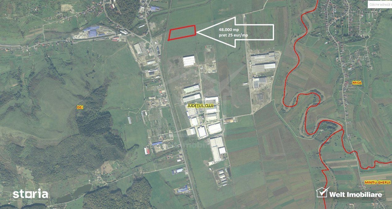 Teren industrial 48.000 mp, langa ARC Parc Dej, 2 fronturi 150m