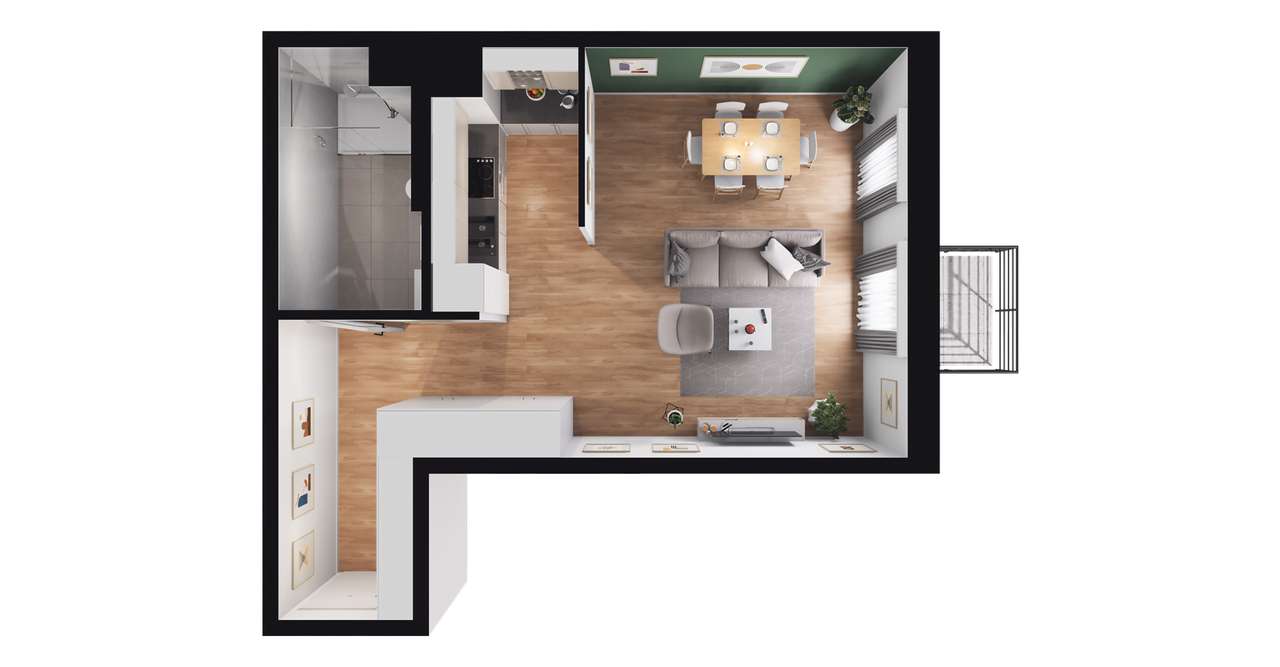 1-pokojowe mieszkanie 39m2 + balkon Bezpośrednio - Pełny obrazek: 2/5