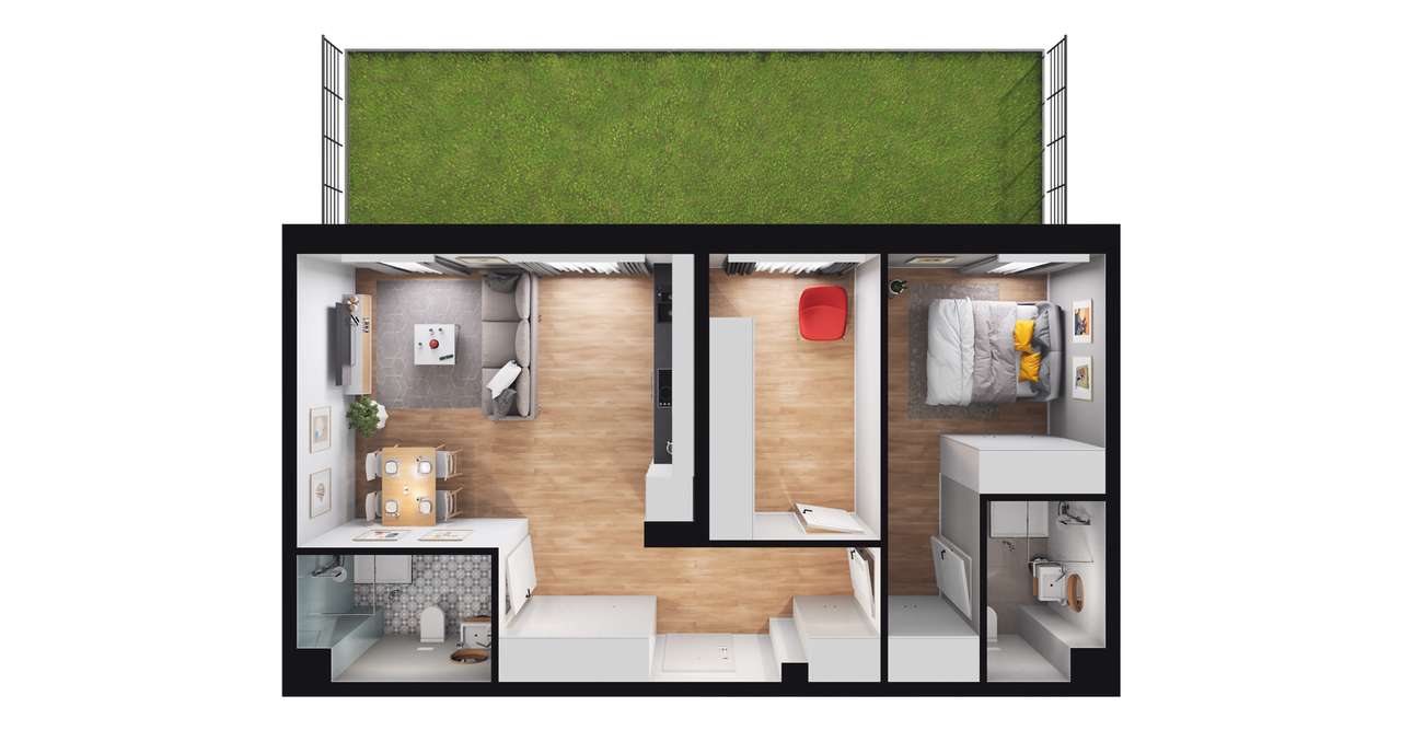 3-pokojowe mieszkanie 58m2 + ogródek - Pełny obrazek: 2/8