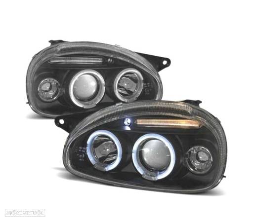 FARÓIS ANGEL EYES PARA OPEL CORSA B 93-00 FUNDO PRETO - 1