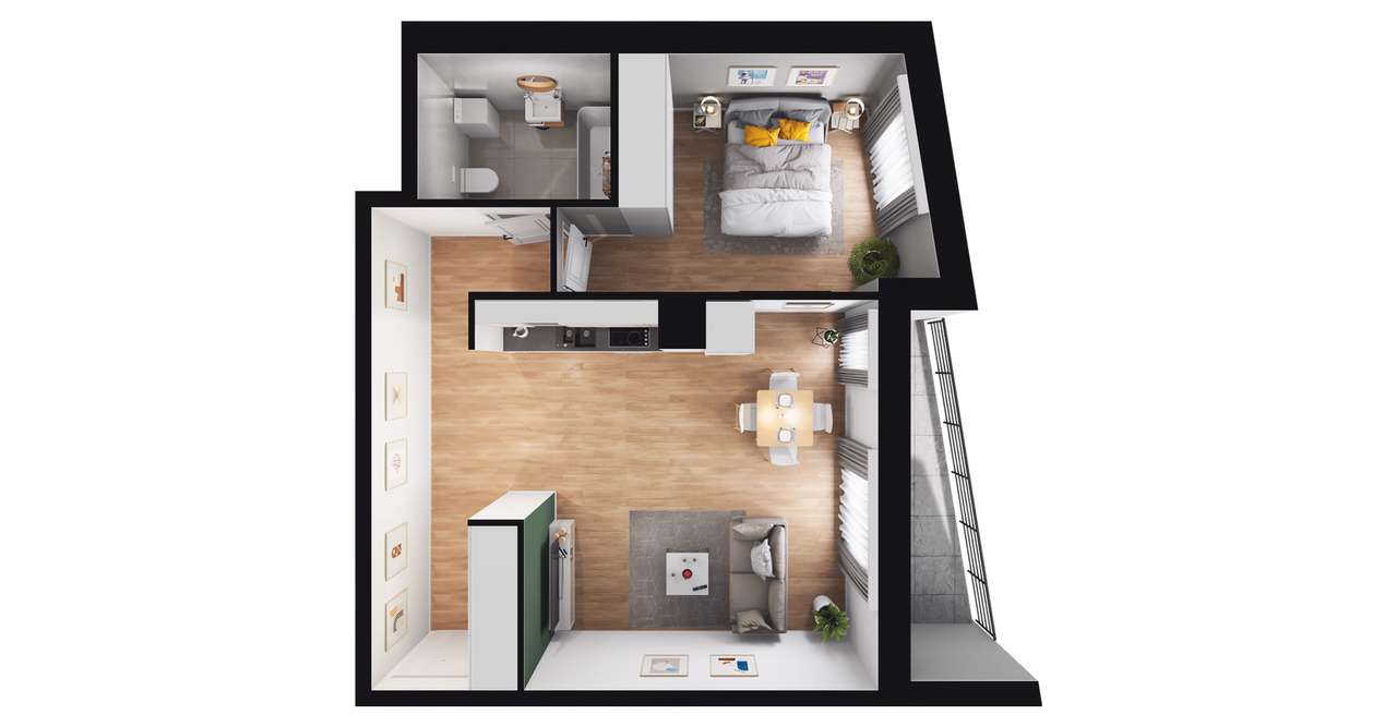 2-pokojowe mieszkanie 46m2 + loggia Bezpośrednio - Pełny obrazek: 2/8