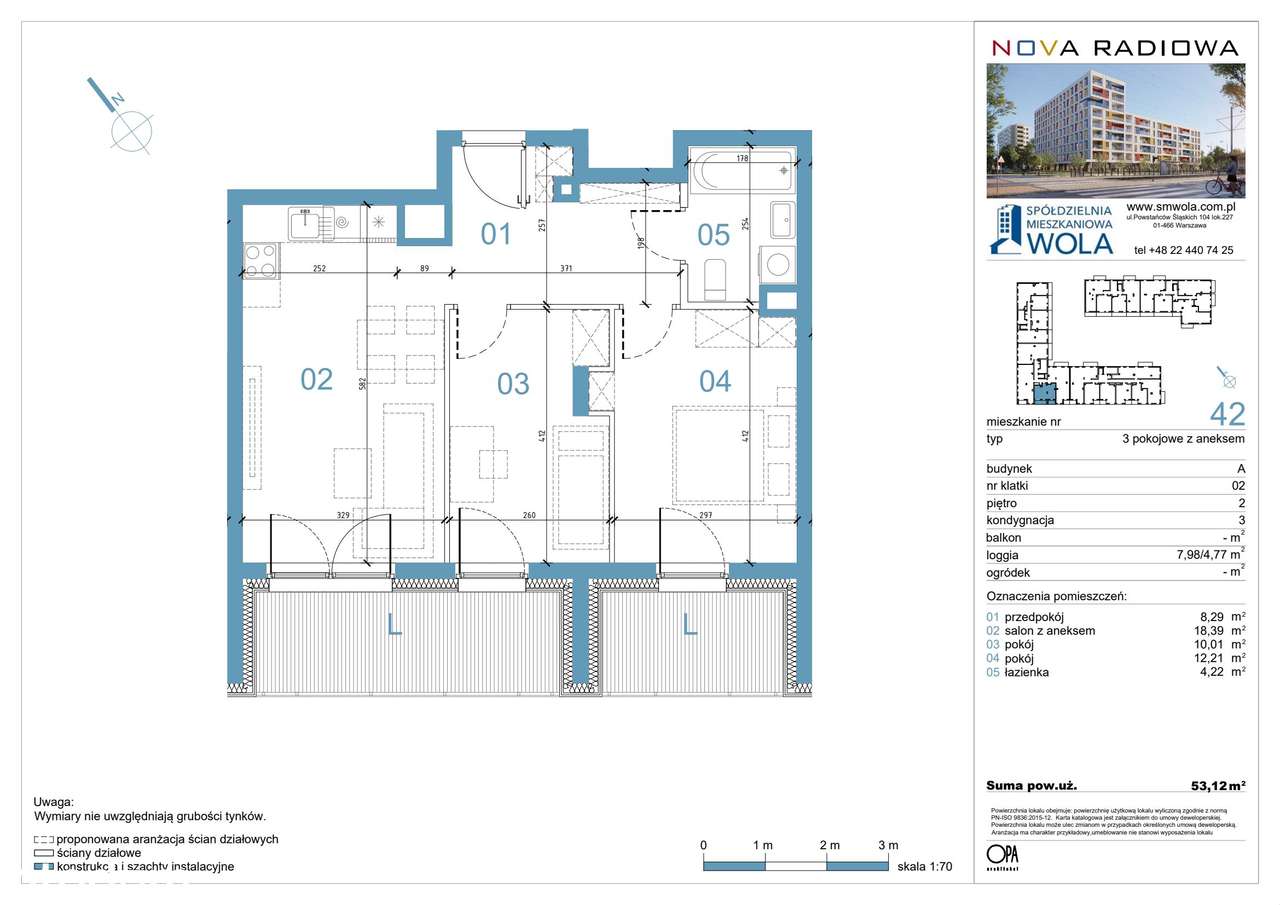 3-pokojowe mieszkanie 53m2 + 2 loggie Bezpośrednio - Pełny obrazek: 2/9