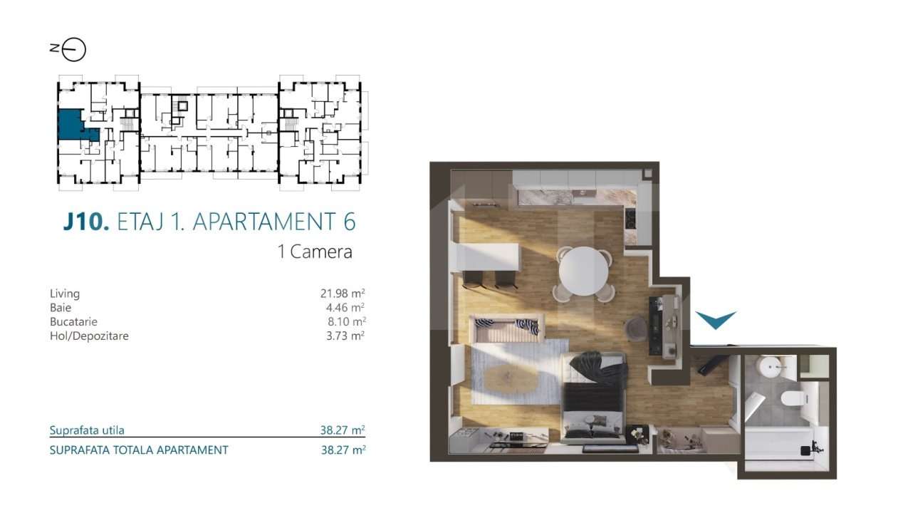 Apartament cu 2 camere, 38 mp, Ansamblu Rezidential, zona RIVUS - Imagine principală: 2/13