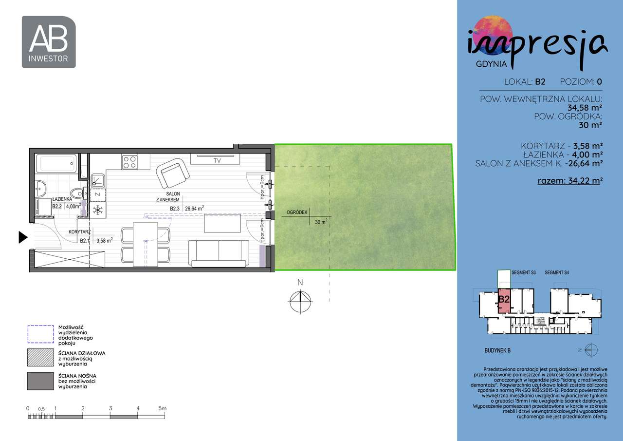 1-pokojowe mieszkanie 34m2 + ogródek - Pełny obrazek: 2/7