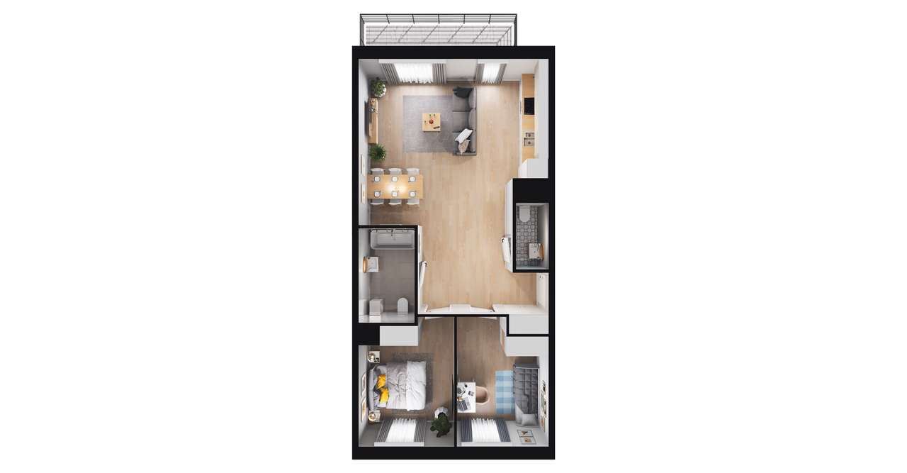 3-pokojowe mieszkanie 65m2 + balkon - Pełny obrazek: 2/8