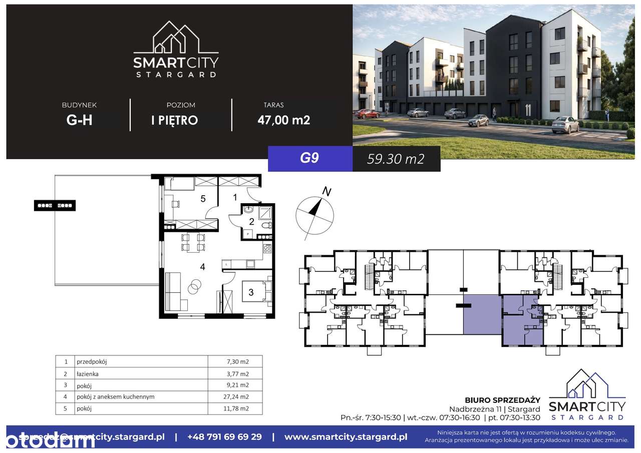 3-pokojowe mieszkanie 59m2 + taras Bezpośrednio - Pełny obrazek: 2/7