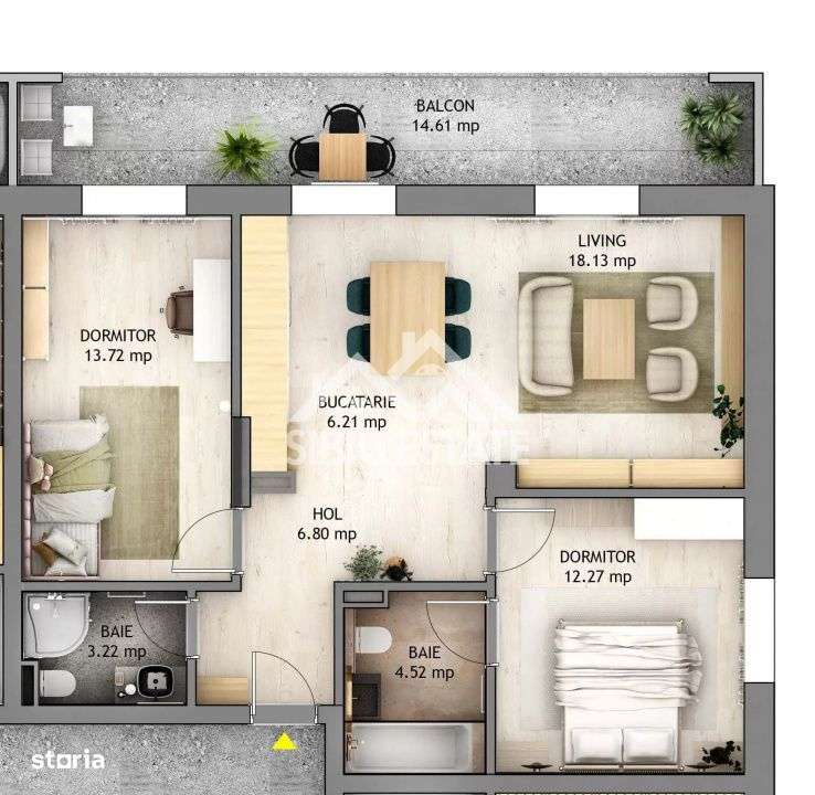 Apartament 3 Camere Finisat , Balcon, Parcare Inclusă,Doamna Stanca - Imagine principală: 5/8