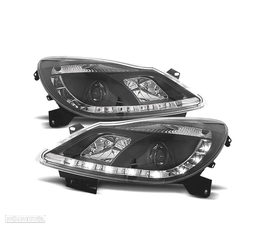 FARÓIS LUZ DIURNA LED COM PROJETOR PARA OPEL CORSA D 06-10 FUNDO PRETO - 1