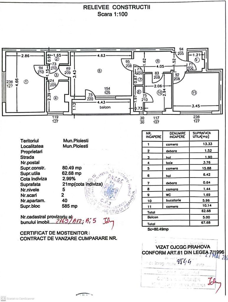 Cina - 3 cam + 2 gr sanitare (etaj 1/4), izolat exterior
