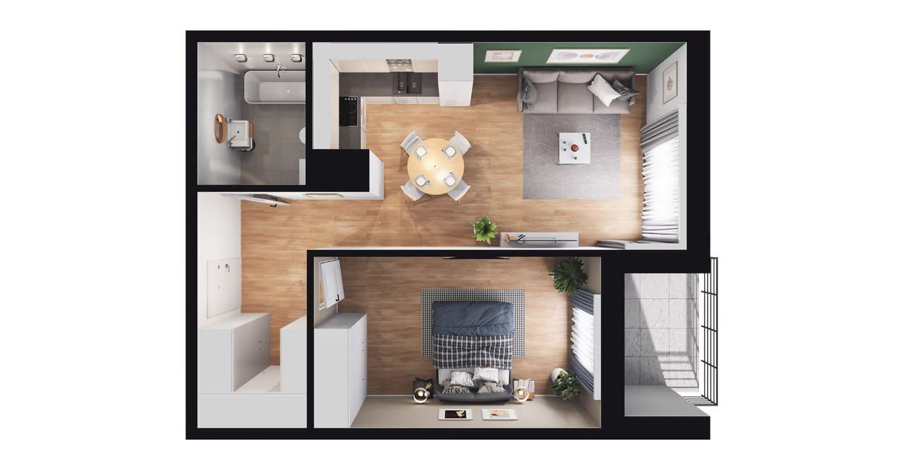 2-pokojowe mieszkanie 45m2 + balkon - Pełny obrazek: 2/8