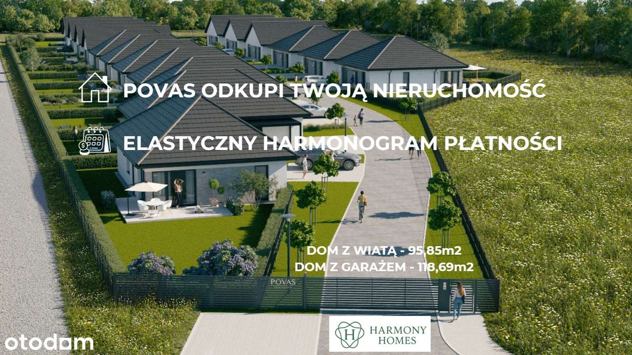 Nowy parterowy dom wolnostojący na kameralnym zamkniętym osiedlu.