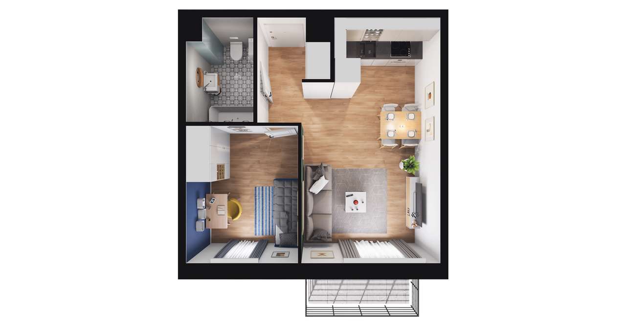 2-pokojowe mieszkanie 36m2 + balkon - Pełny obrazek: 2/7