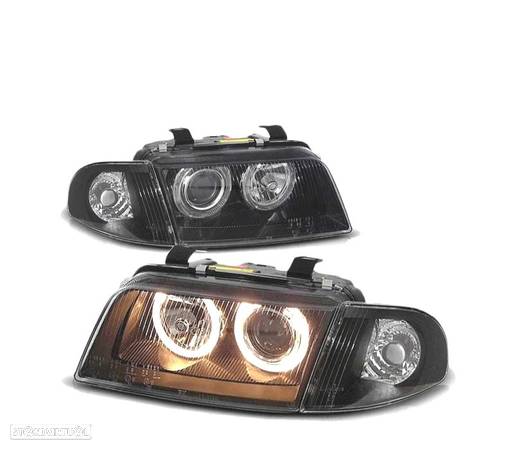 FARÓIS FRONTAIS ANGEL EYES PARA AUDI A4 B5 94-98 PRETO - 1