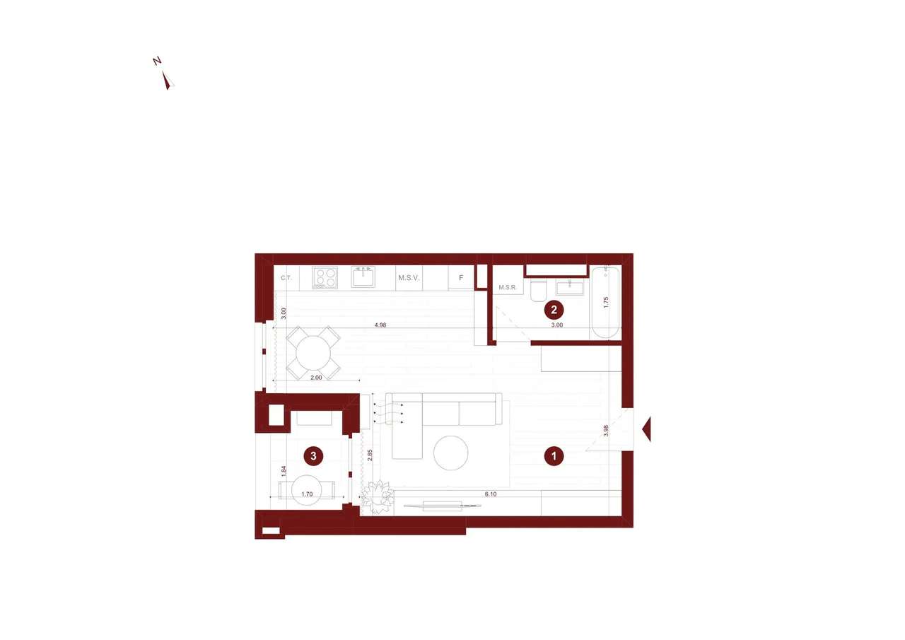 Apartament nou cu o camera Via Carmina de la dezvoltator avans 5% - Imagine principală: 5/9