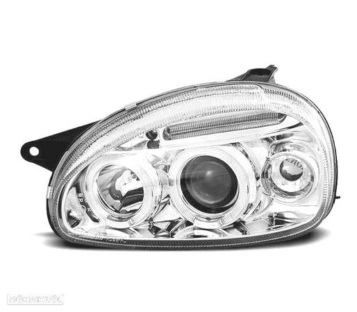 FARÓIS ANGEL EYES PARA OPEL CORSA B 93-00 FUNDO CROMADO MAN. - 3