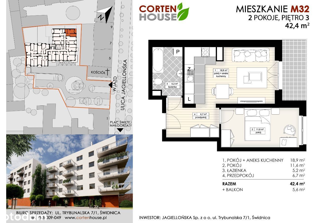 CortenHouse – 2 pokoje/aneks/balkon/42,4m² (M32)