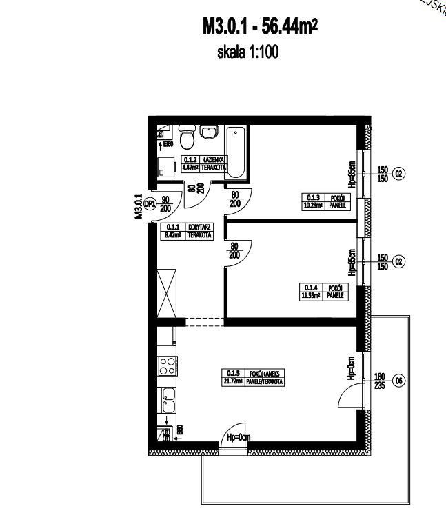 3 pokoje mieszkanie w stanie deweloperskim
