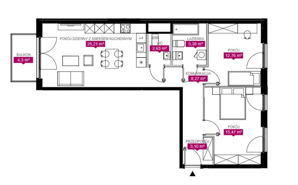 Przestronne, trzypokojowe mieszkanie z pięknym widokiem. Milionowa 8a-1