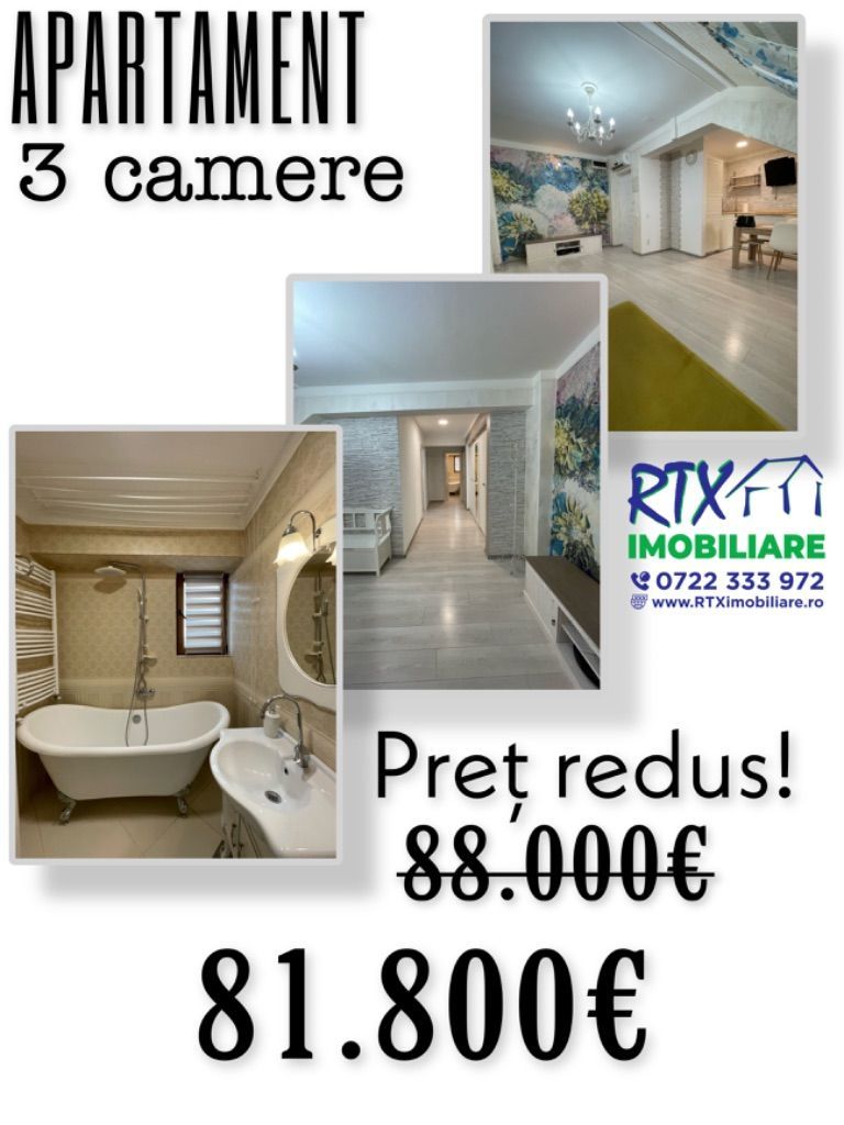 NOU! Apartament 3 camere in Slatina complet mobilat